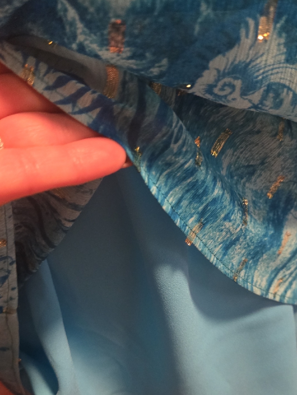 White House Black Market Off-Shoulder Blue Printed Blouse - Picture 8 of 12